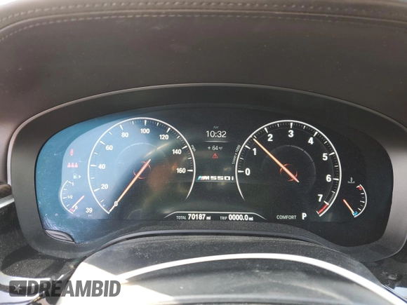 2019 BMW 5 Series M550i xDrive with VIN WBAJB9C51KB464722, listed as a Copart auction lot 53575135 with 70,187 mi miles and Salvage title. Bid and sale history available at DreamBid. Image 9.