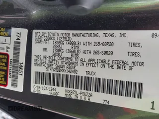 2024 Toyota Tundra 1794 Edition with VIN 5TFMA5DBXRX142402, listed as a IAAI auction lot 41253806 with 17,523 mi miles and . Bid and sale history available at DreamBid. Image 9.