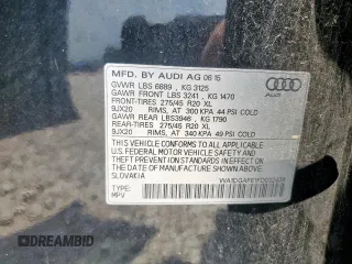 2015 Audi Q7 S line Prestige with VIN WA1DGAFE1FD032439, listed as a Copart auction lot 59705535 with 78,438 mi miles and Salvage title. Bid and sale history available at DreamBid. Image 13.