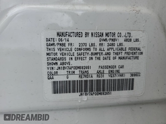 2014 Infiniti Q50 Premium with VIN JN1BV7AP0EM692651, listed as a Copart auction lot 43339505 with 95,729 mi miles and Non repairable. Bid and sale history available at DreamBid. Image 12.