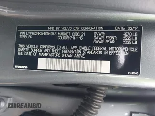 2017 Volvo S60 Inscription with VIN LYV402HK5HB154043, listed as a IAAI auction lot 41763769 with 136,736 mi miles. Bid and sale history available at carsss.com. Image 9.