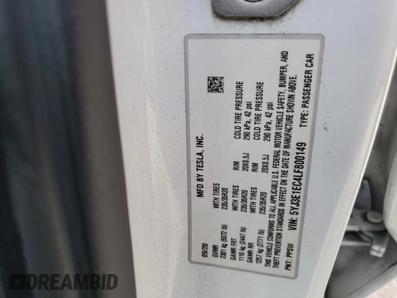 2020 Tesla Model 3 Performance z VIN 5YJ3E1EC4LF800149, wystawiony jako Copart lot #48711045 z przebiegiem 95 229 mil mil oraz Szkoda całkowita • Salvage title. Historia ofert i sprzedaży dostępna na DreamBid. Obrazek 13.