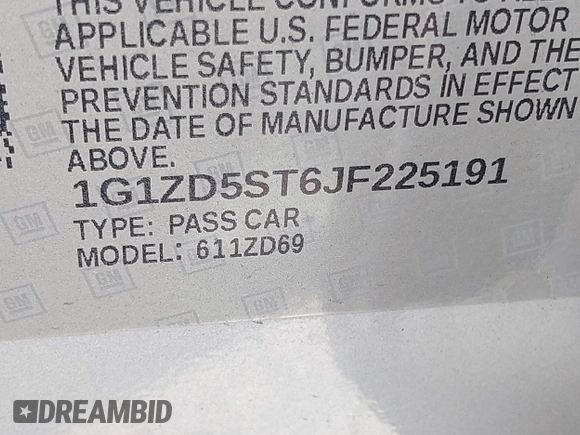 2018 Chevrolet Malibu LT with VIN 1G1ZD5ST6JF225191, listed as a IAAI auction lot 42006391 with 175,448 mi miles. Bid and sale history available at carsss.com. Image 9.