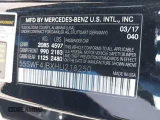 2017 Mercedes-Benz C 300 with VIN 55SWF4JBXHU218250, listed as a IAAI auction lot 42118860 with 71,018 mi miles and . Bid and sale history available at carsss.com. Image 9.