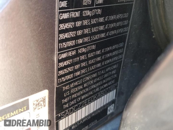 2019 Jaguar F-Pace SVR z VIN SADCZ2EE0KA607746, wystawiony jako Copart lot #74861764 z przebiegiem 40 900 mil mil oraz Szkoda całkowita • Salvage title. Historia ofert i sprzedaży dostępna na DreamBid. Obrazek 12.