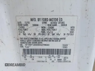 2006 Ford F-150 XL with VIN 1FTRF12W06NA78643, listed as a IAAI auction lot 42656572 with 148,158 mi miles and . Bid and sale history available at DreamBid. Image 9.