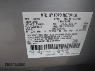 2020 Ford Explorer Limited с VIN 1FMSK7FH4LGC98505, выставлен на аукционе IAAI как лот 42368368 с пробегом 110 118 миль миль и . История ставок и продаж доступна на DreamBid. Изображение 9.
