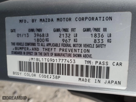 2013 Mazda Mazda3 i SV with VIN JM1BL1TG9D1777453, listed as a Copart auction lot 51008495 with 133,237 mi miles and Salvage Title. Bid and sale history available at carsss.com. Image 14.