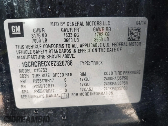 2014 Chevrolet Silverado 1500 LT with VIN 1GCRCRECXEZ320788, listed as a IAAI auction lot 42090701 with 225,306 mi miles and . Bid and sale history available at DreamBid. Image 9.