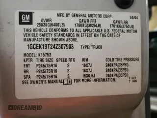 2004 Chevrolet Silverado 1500 with VIN 1GCEK19T24Z307903, listed as a Copart auction lot 49138965 with 165,162 mi miles and Salvage Title. Bid and sale history available at DreamBid. Image 12.