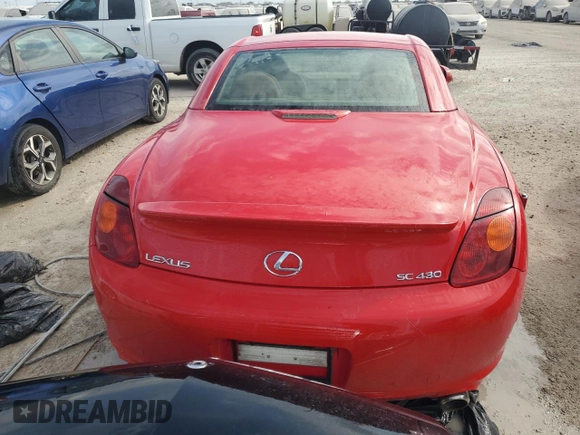 2002 Lexus SC 430 with VIN JTHFN48YX20012798, listed as a Copart auction lot 75269794 with 81,421 mi miles and Non Repairable. Bid and sale history available at DreamBid. Image 6.