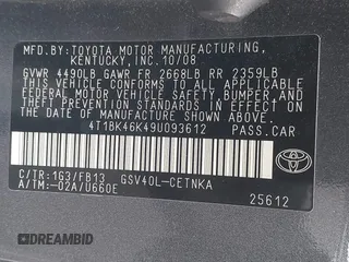 2009 Toyota Camry LE z VIN 4T1BK46K49U093612, wystawiony jako IAAI lot #41847395 z przebiegiem 250 383 mil mil oraz . Historia ofert i sprzedaży dostępna na DreamBid. Obrazek 9.