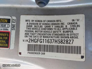 2007 Honda Civic Cpe LX with VIN 2HGFG11637H582827, listed as a IAAI auction lot 41895677 with 237,433 mi miles. Bid and sale history available at carsss.com. Image 9.