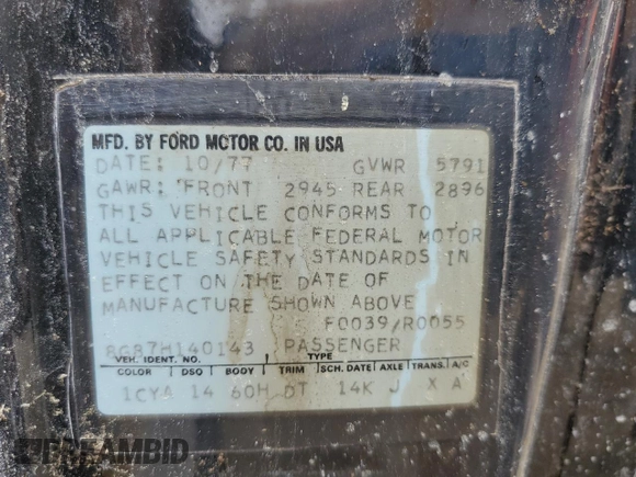 1978 Ford Thunderbird with VIN 8G87H140143, listed as a Copart auction lot 54939604 with 73,165 mi miles and Salvage Title. Bid and sale history available at DreamBid. Image 12.