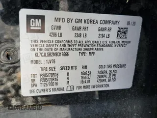 2021 Chevrolet Trax LT z VIN KL7CJLSB2MB317666, wystawiony jako Copart lot #61003525 z przebiegiem 75 754 mil mil oraz Nie do naprawy • Non repairable. Historia ofert i sprzedaży dostępna na DreamBid. Obrazek 14.