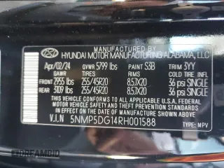 2024 Hyundai Santa Fe Calligraphy with VIN 5NMP5DG14RH001588, listed as a Copart auction lot 51533755 with 13,076 mi miles and Salvage title. Bid and sale history available at DreamBid. Image 13.