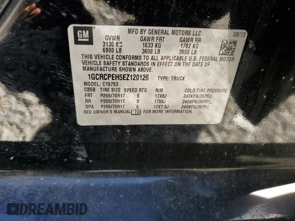 2014 Chevrolet Silverado 1500 Work Truck with VIN 1GCRCPEH5EZ120126, listed as a Copart auction lot 50911335 with 142,233 mi miles and Salvage Title. Bid and sale history available at DreamBid. Image 14.