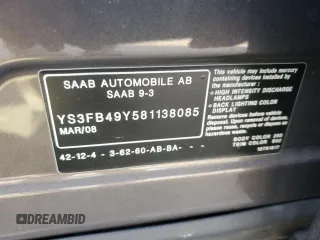2008 Saab 9-3 z VIN YS3FB49Y581138085, wystawiony jako Copart lot #47542495 z przebiegiem 70 235 mil mil oraz Szkody całkowita. Historia ofert i sprzedaży dostępna na DreamBid. Obrazek 12.