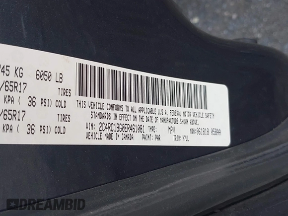 2014 Chrysler Town & Country Touring with VIN 2C4RC1BG0ER461081, listed as a IAAI auction lot 42157023 with 220,955 mi miles. Bid and sale history available at carsss.com. Image 9.