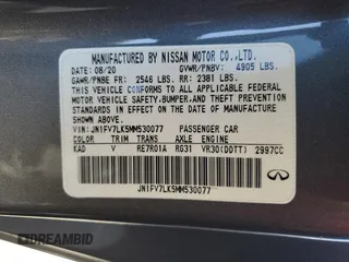 2021 Infiniti Q60 Red Sport 400 with VIN JN1FV7LK5MM530077, listed as a Copart auction lot 52732985 with 38,404 mi miles and Salvage title. Bid and sale history available at DreamBid. Image 13.