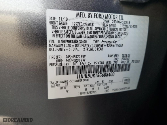 2011 Lincoln MKS with VIN 1LNHL9DR1BG608400, listed as a Copart auction lot 84117204 with 140,327 mi miles and Salvage Title. Bid and sale history available at carsss.com. Image 12.