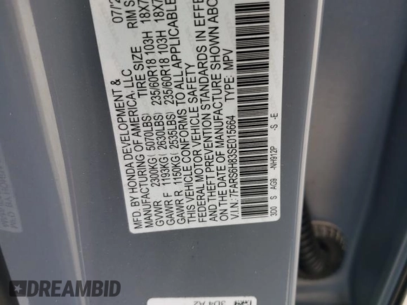 2025 Honda CR-V Sport-L with VIN 7FARS6H83SE015664, listed as a Copart auction lot 85119904 with 12,329 mi miles and Non Repairable. Bid and sale history available at DreamBid. Image 13.