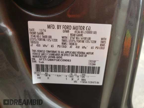 2016 Ford F-250 XLT z VIN 1FT7X2B67GEC09093, wystawiony jako Copart lot #61000935 z przebiegiem 193 934 mil mil oraz Szkoda całkowita • Salvage title. Historia ofert i sprzedaży dostępna na DreamBid. Obrazek 13.