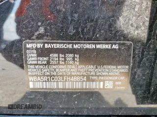 2020 BMW 3 Series 330i с VIN WBA5R1C03LFH48854, выставлен на аукционе Copart как лот 57952425 с пробегом 71 340 миль миль и Списание • Salvage title. История ставок и продаж доступна на DreamBid. Изображение 12.