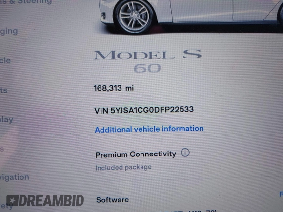 2013 Tesla Model S z VIN 5YJSA1CG0DFP22533, wystawiony jako IAAI lot #42519702 z przebiegiem 168 313 mil mil oraz . Historia ofert i sprzedaży dostępna na DreamBid. Obrazek 16.