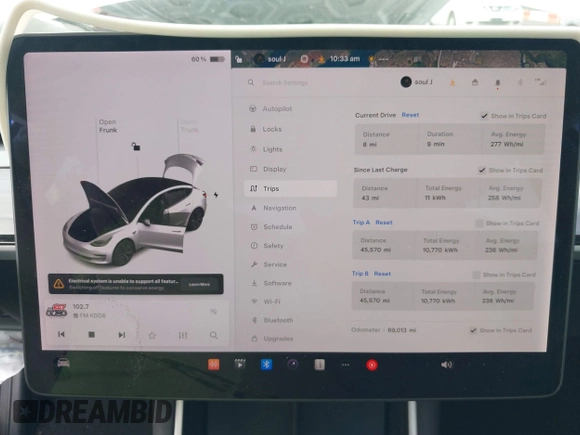2019 Tesla Model 3 Mid Range with VIN 5YJ3E1EA6KF396946, listed as a IAAI auction lot 41123058 with 69,013 mi miles and . Bid and sale history available at carsss.com. Image 7.