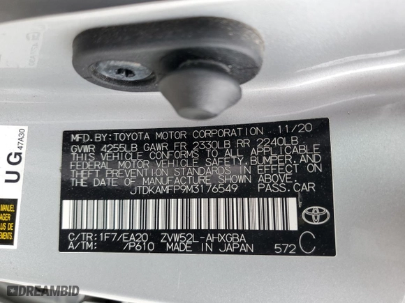 2021 Toyota Prius Prime LE with VIN JTDKAMFP9M3176549, listed as a Copart auction lot 50425295 with 158,990 mi miles and Salvage Title. Bid and sale history available at carsss.com. Image 12.
