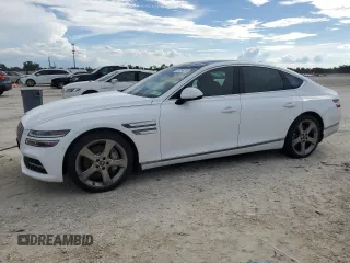 2021 Genesis G80 Prestige z VIN KMTGC4SD2MU048418, wystawiony jako Copart lot #73874014 z przebiegiem Nie podano mil oraz Szkoda całkowita • Salvage title. Historia ofert i sprzedaży dostępna na DreamBid. Obrazek 1.
