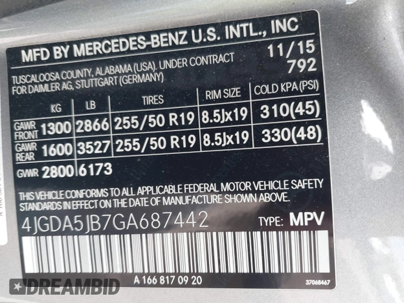 2016 Mercedes-Benz GLE 350 with VIN 4JGDA5JB7GA687442, listed as a IAAI auction lot 42065044 with 51,306 mi miles and . Bid and sale history available at DreamBid. Image 9.