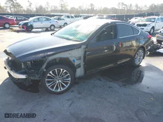 2015 Hyundai Genesis 3.8L with VIN KMHGN4JE1FU073697, listed as a IAAI auction lot 41743060 with 104,938 mi miles. Bid and sale history available at carsss.com. Image 2.