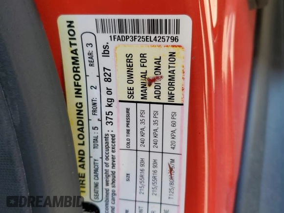 2014 Ford Focus SE with VIN 1FADP3F25EL425796, listed as a Copart auction lot 88913105 with 95,217 mi miles and Salvage Title. Bid and sale history available at carsss.com. Image 12.