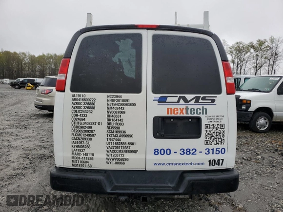 2020 Chevrolet Express Cargo with VIN 1GCWGAFP7L1271104, listed as a Copart auction lot 50661145 with Not provided miles and Salvage title. Bid and sale history available at DreamBid. Image 6.