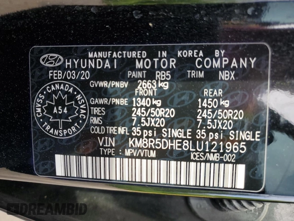 2020 Hyundai Palisade Limited z VIN KM8R5DHE8LU121965, wystawiony jako Copart lot #58702735 z przebiegiem 145 072 mil mil oraz Szkoda całkowita • Salvage title. Historia ofert i sprzedaży dostępna na DreamBid. Obrazek 14.