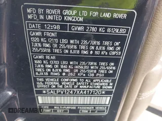 1999 Land Rover Range Rover with VIN SALPV1247XA417120, listed as a IAAI auction lot 42537615 with Not provided miles and . Bid and sale history available at DreamBid. Image 9.