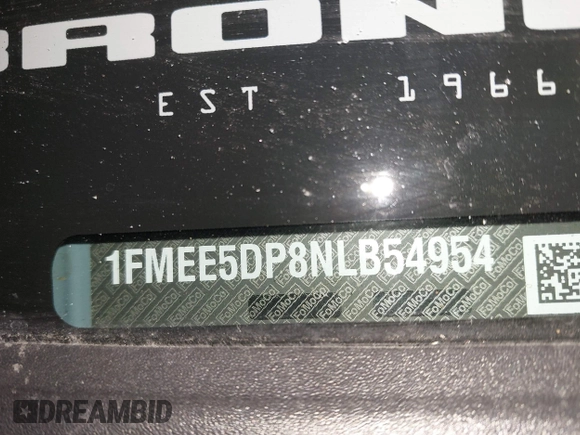 2022 Ford Bronco z VIN 1FMEE5DP8NLB54954, wystawiony jako IAAI lot #42038688 z przebiegiem 45 182 mil mil oraz . Historia ofert i sprzedaży dostępna na DreamBid. Obrazek 9.