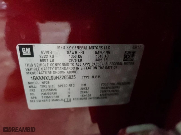 2017 GMC Acadia Denali with VIN 1GKKNXLS9HZ265835, listed as a Copart auction lot 41785125 with 90,981 mi miles and Salvage Title. Bid and sale history available at carsss.com. Image 15.