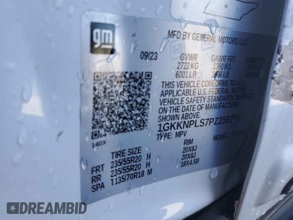 2023 GMC Acadia Denali with VIN 1GKKNPLS7PZ256761, listed as a Copart auction lot 49346845 with 8,290 mi miles and Salvage title. Bid and sale history available at DreamBid. Image 13.