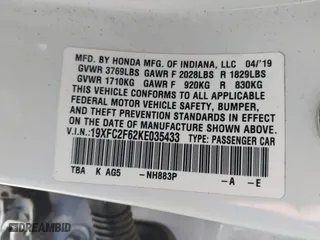 2019 Honda Civic Sedan LX with VIN 19XFC2F62KE035433, listed as a IAAI auction lot 41632289 with 116,076 mi miles. Bid and sale history available at carsss.com. Image 9.