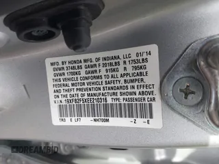 2014 Honda Civic Sedan LX with VIN 19XFB2F5XEE210316, listed as a IAAI auction lot 41662838 with 100,536 mi miles. Bid and sale history available at carsss.com. Image 9.