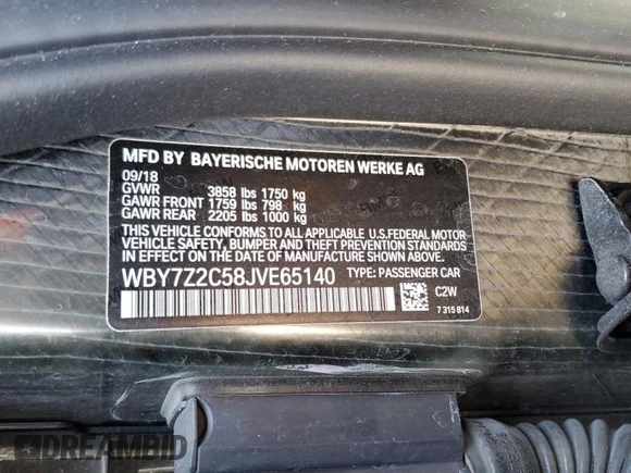 2018 BMW i3 with VIN WBY7Z2C58JVE65140, listed as a Copart auction lot 47997783 with 38,913 mi miles. Bid and sale history available at carsss.com. Image 13.