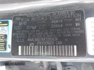 2015 Kia Cadenza Premium with VIN KNALN4D76F5195656, listed as a IAAI auction lot 41803974 with 107,734 mi miles. Bid and sale history available at carsss.com. Image 9.