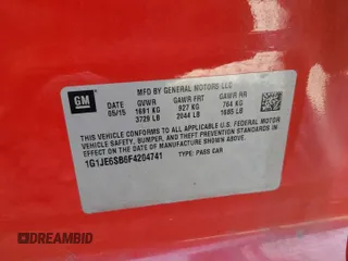 2015 Chevrolet Sonic LTZ with VIN 1G1JE6SB6F4204741, listed as a Copart auction lot 62222065 with 110,643 mi miles and Clean title. Bid and sale history available at DreamBid. Image 13.