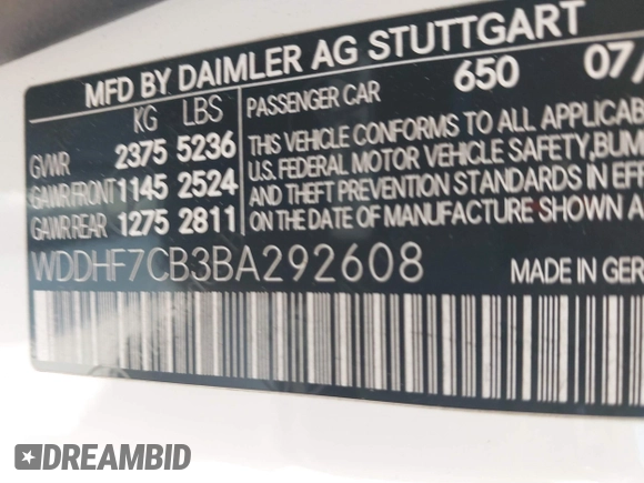 2011 Mercedes-Benz E 550 Luxury with VIN WDDHF7CB3BA292608, listed as a IAAI auction lot 41615375 with 194,183 mi miles and . Bid and sale history available at DreamBid. Image 9.
