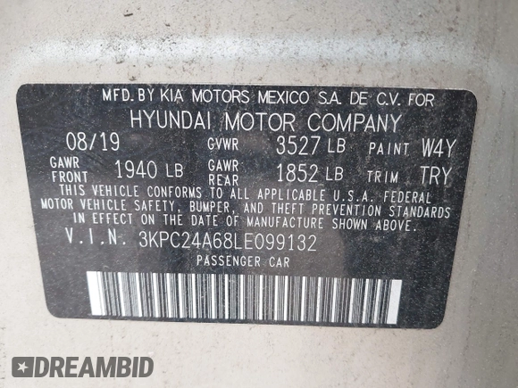 2020 Hyundai Accent SE with VIN 3KPC24A68LE099132, listed as a IAAI auction lot 41923649 with 100,098 mi miles. Bid and sale history available at carsss.com. Image 9.