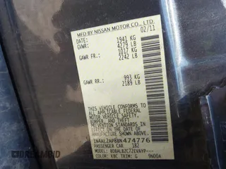2011 Nissan Altima 2.5 S with VIN 1N4AL2AP8BN474776, listed as a IAAI auction lot 42018569 with 198,000 mi miles. Bid and sale history available at carsss.com. Image 9.