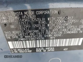 2008 Toyota RAV4 Ltd with VIN JTMBD31V485190036, listed as a IAAI auction lot 41863408 with 205,679 mi miles. Bid and sale history available at carsss.com. Image 9.